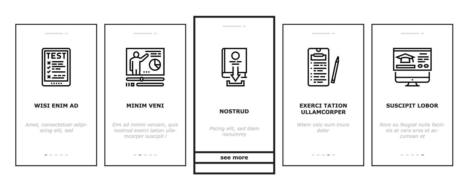 Online Education Book Onboarding Icons Set Vector