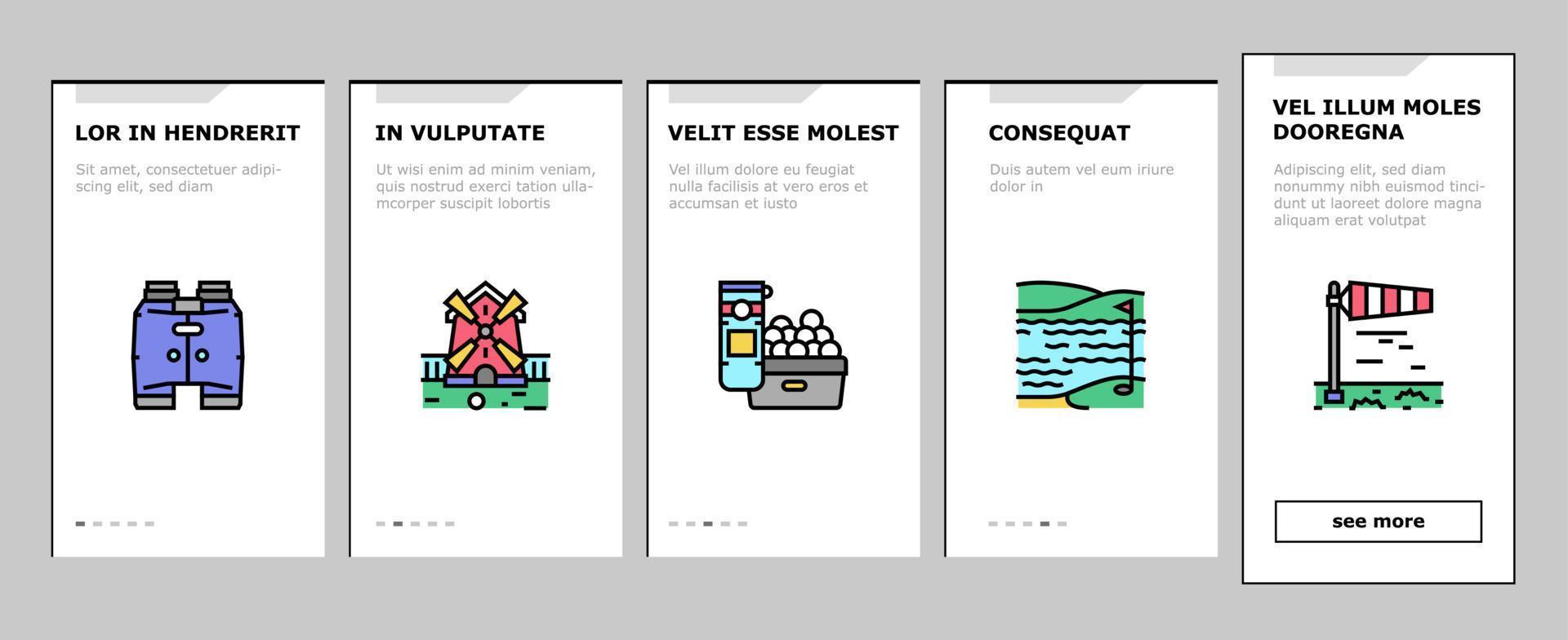 Golf Sportive Game On Playground Onboarding Icons Set Vector