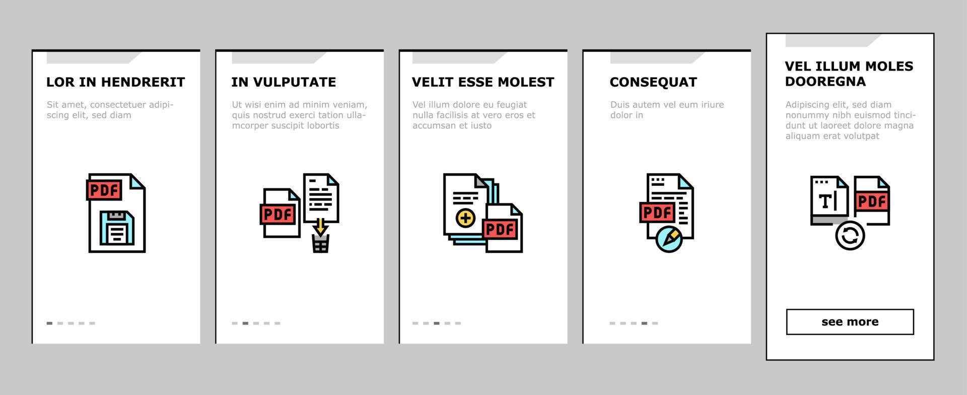 Pdf Electronic File Onboarding Icons Set Vector