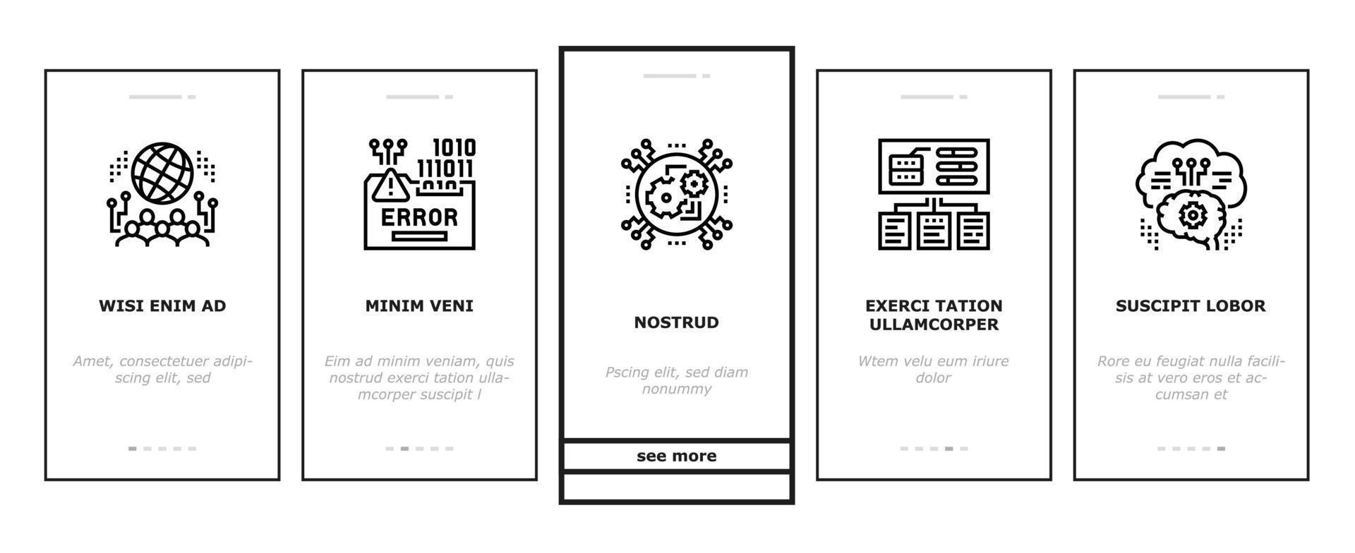 System Work Process Onboarding Icons Set Vector