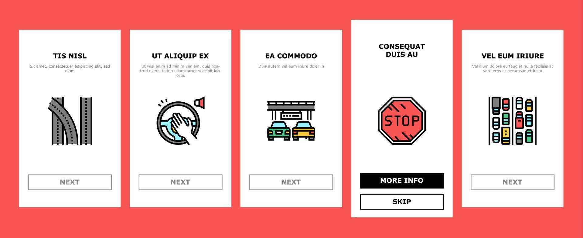 Traffic Jam Transport Onboarding Icons Set Vector