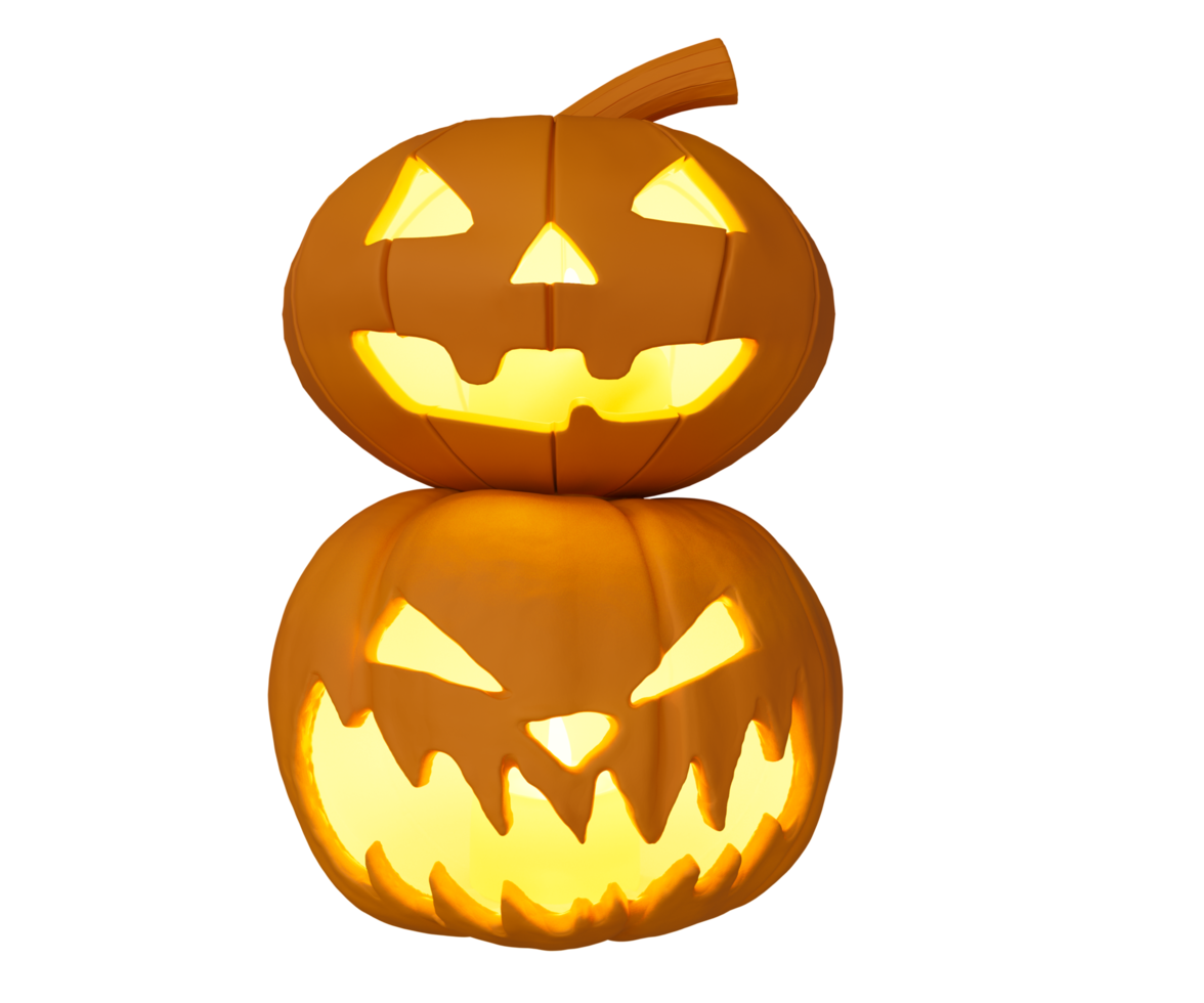 3D-illustration av halloween pumpa inuti ljus glödande, halloween bakgrund designelement png