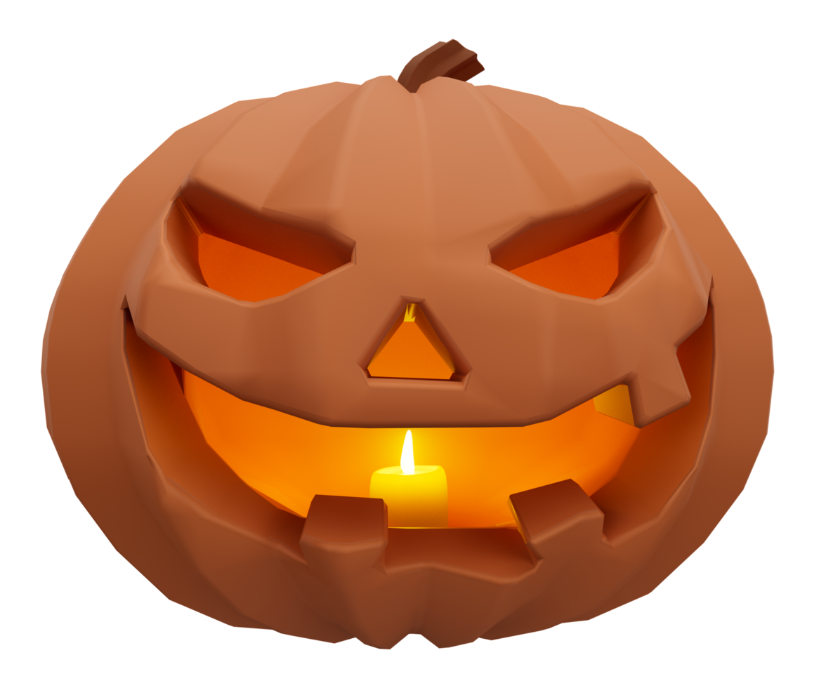 3d illustration of Halloween pumpkin inside candle glowing, Halloween background design element png