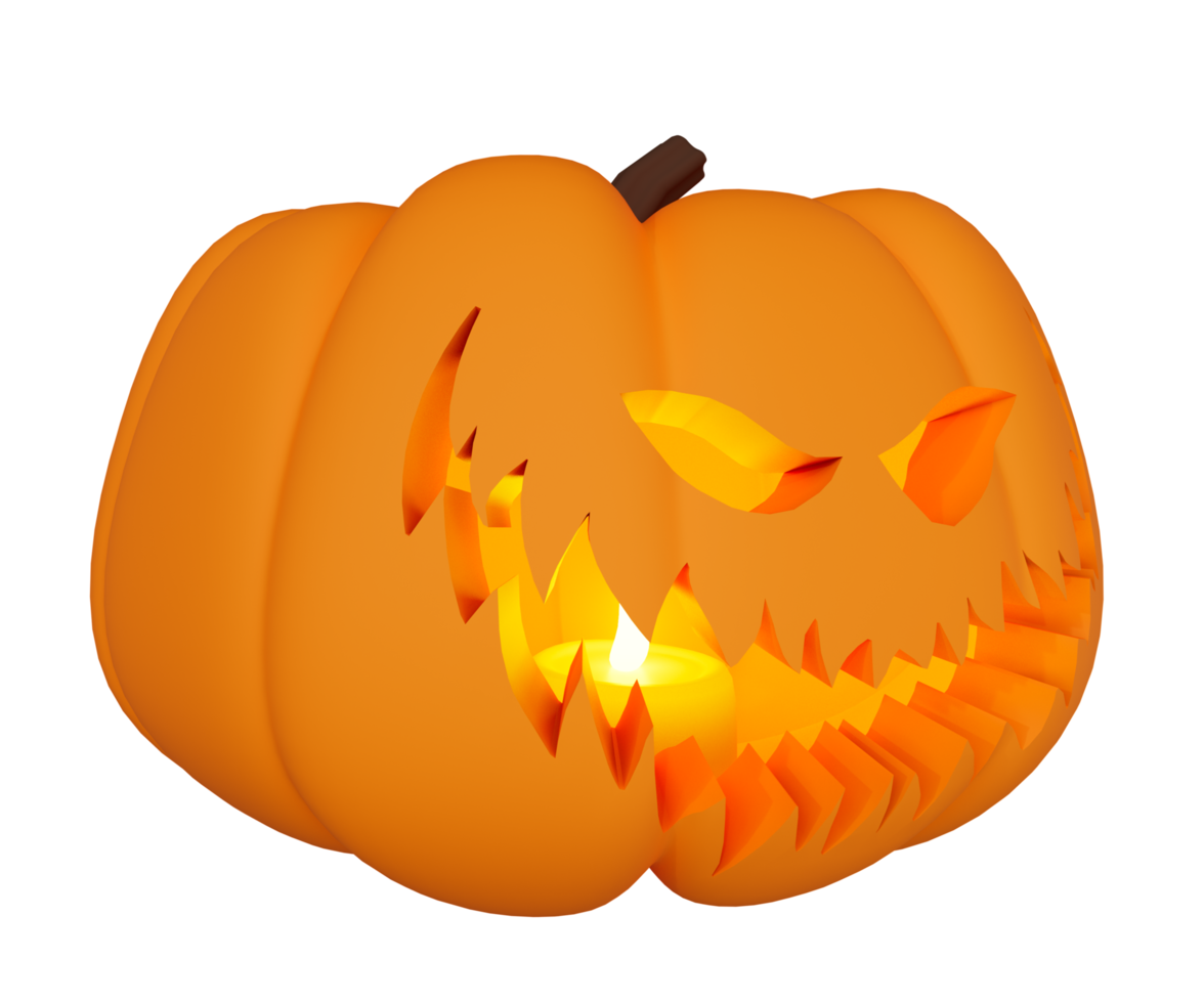 3d illustration of Halloween pumpkin inside candle glowing, Halloween background design element png