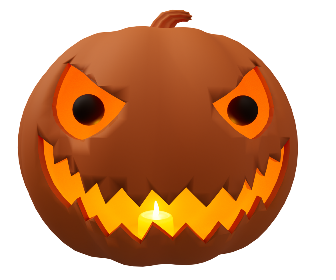 3D-illustration av halloweenpumpa inuti ett ljus som glöder med blåöga, halloween-bakgrundsdesignelement png