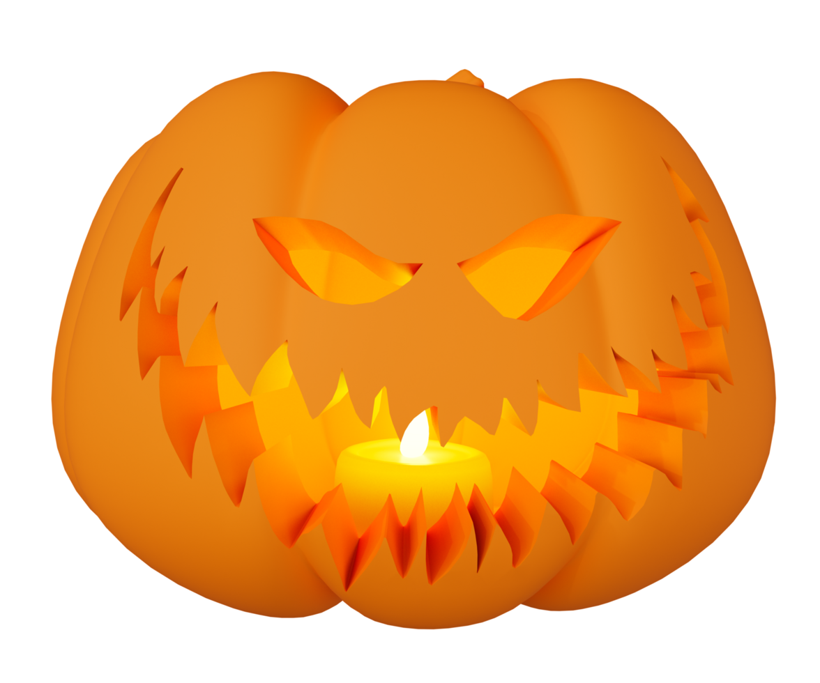 3D-illustration av halloween pumpa inuti ljus glödande, halloween bakgrund designelement png