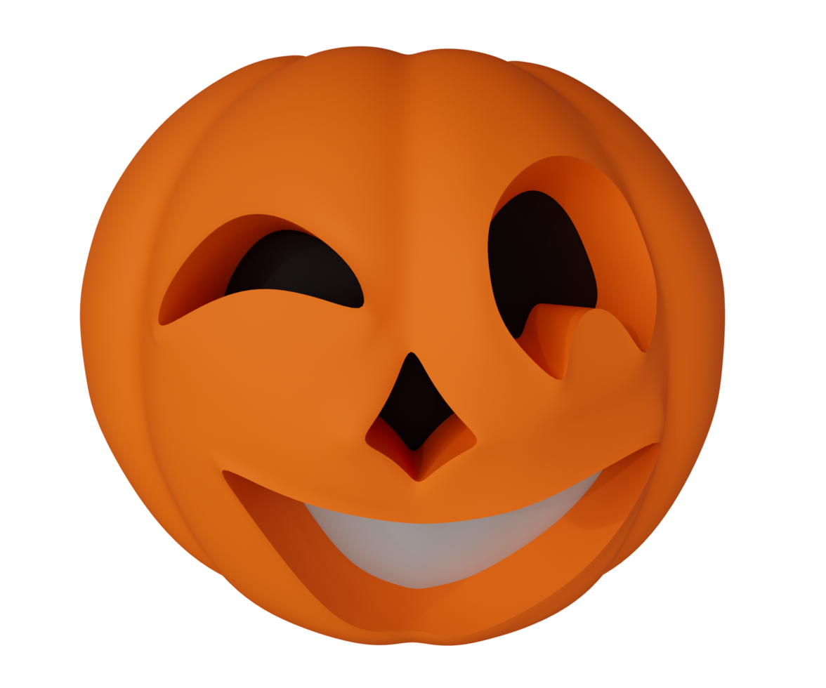 3d rendering of Halloween pumpkin black eyes and white mouth, minimal Halloween background design element png