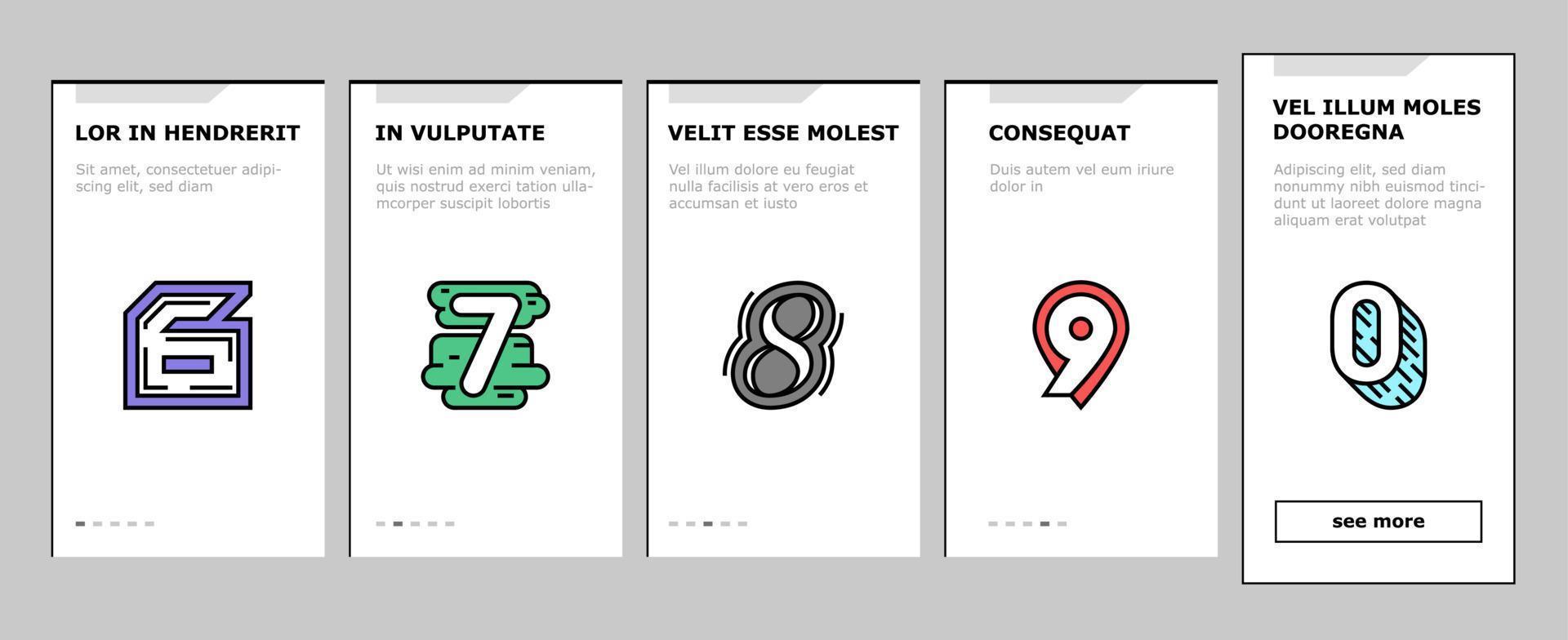 Numbers Numeral Title Onboarding Icons Set Vector