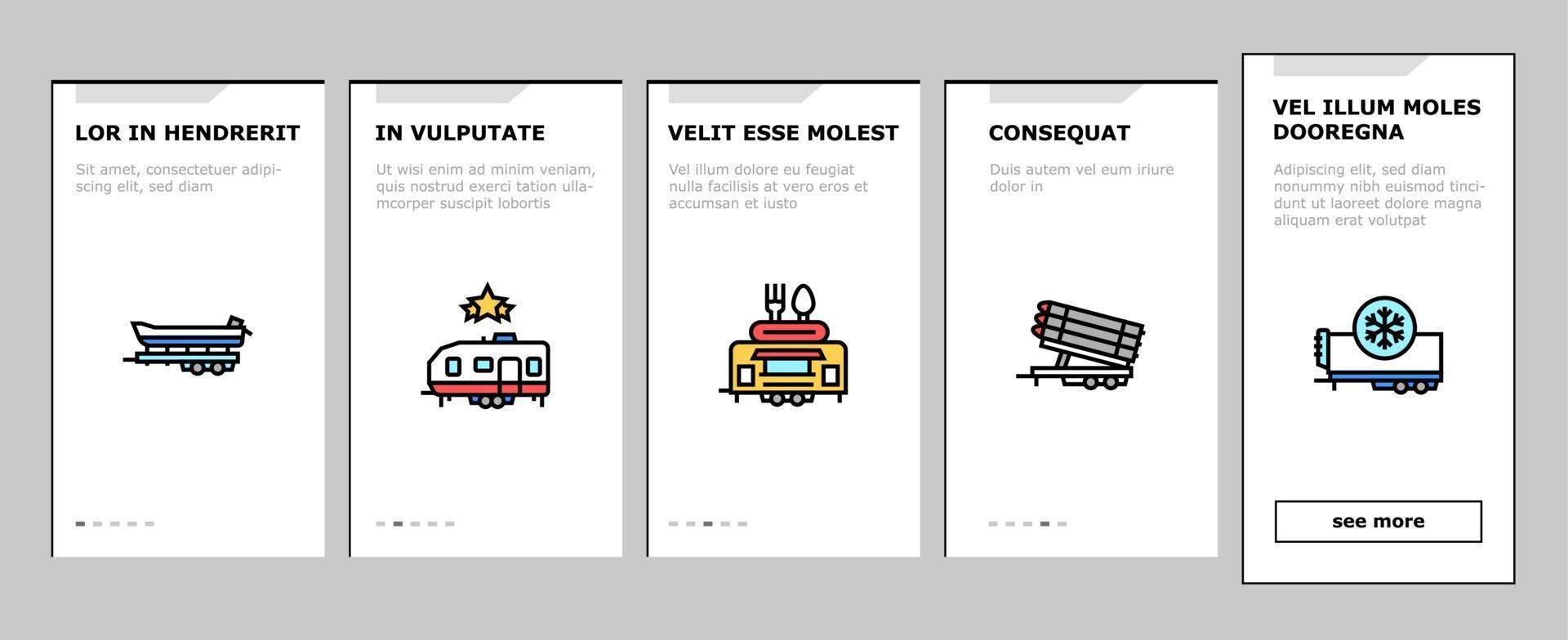 Trailer Transport Onboarding Icons Set Vector