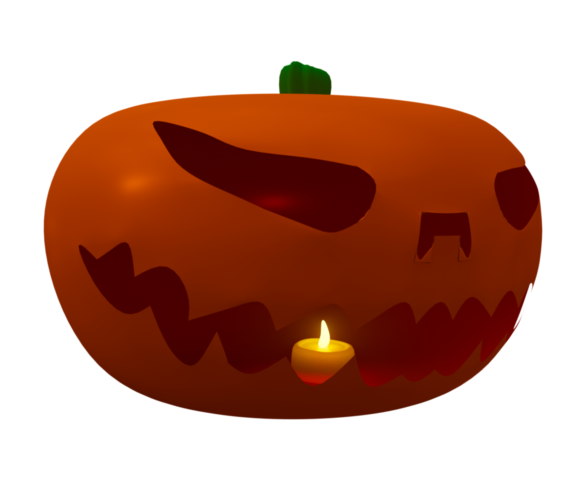 3d illustration of Halloween pumpkin inside candle glowing side view Halloween background design element png