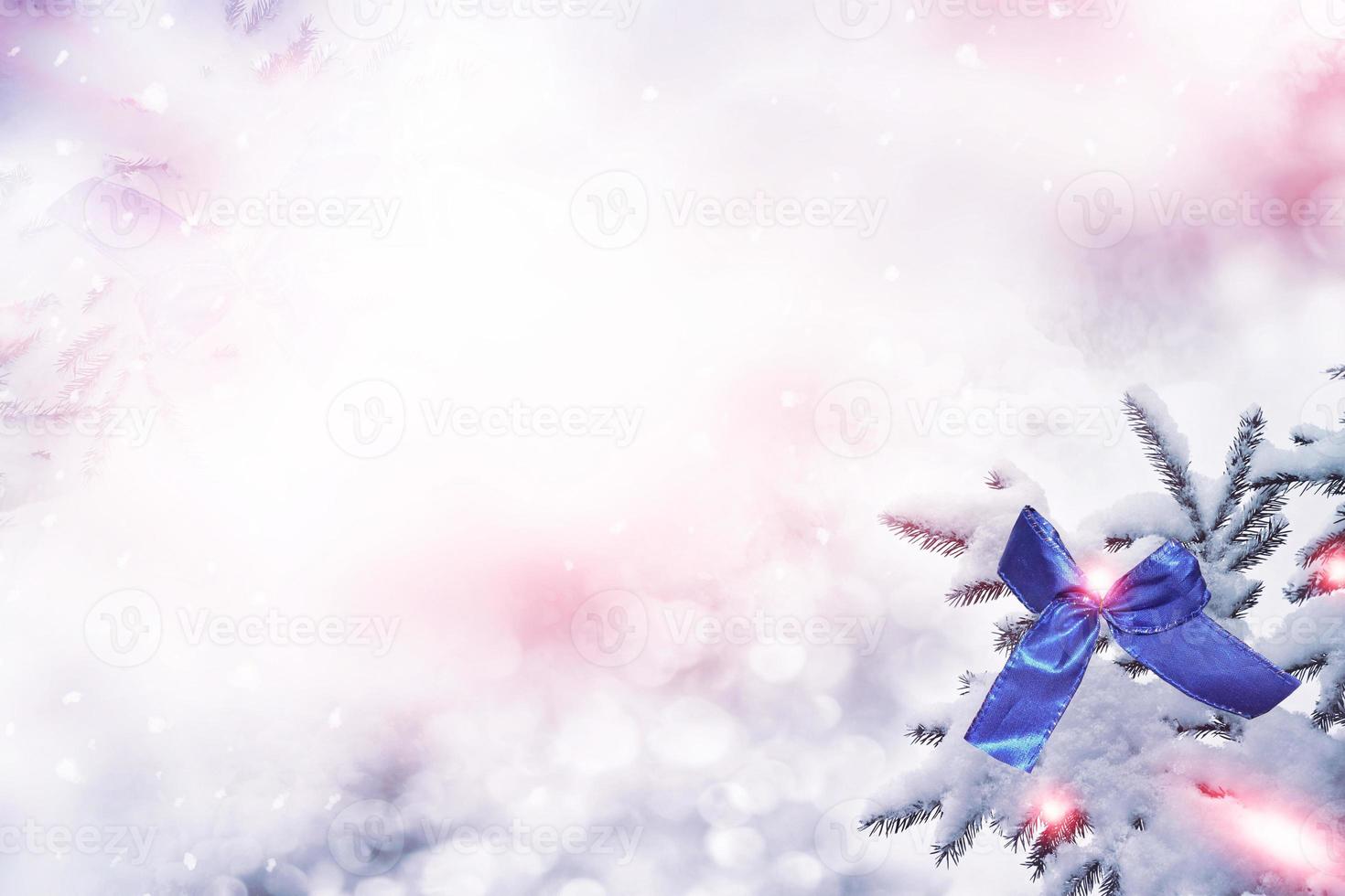 Snow covered trees. Festive Christmas composition. Card. photo