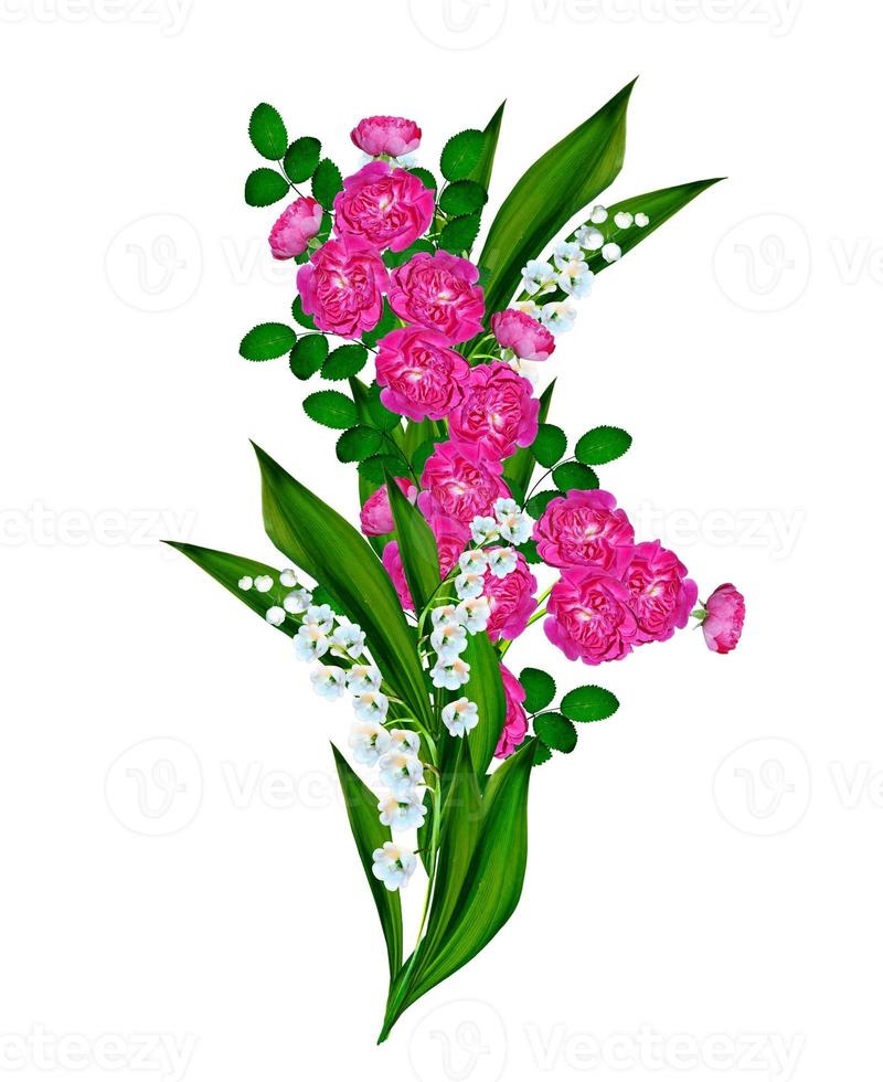 Holiday card with roses and lilies of the valley photo