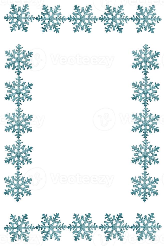 Colorful beautiful snowflakes isolated on white background. Frame. photo