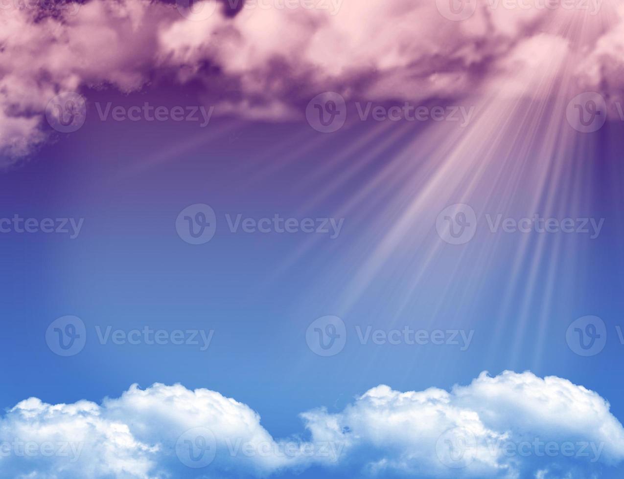 Blue sky with clouds and sun. photo