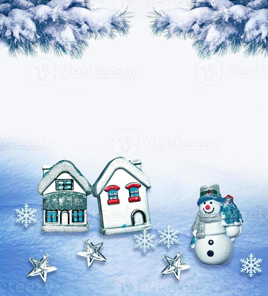 Christmas background with snow-covered fir branches photo