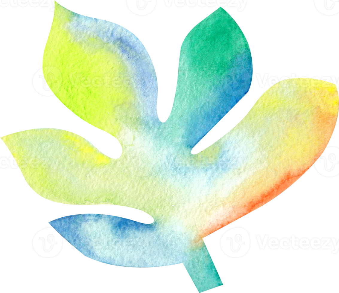 Élément de feuilles d'aquarelle arc-en-ciel pour la conception png