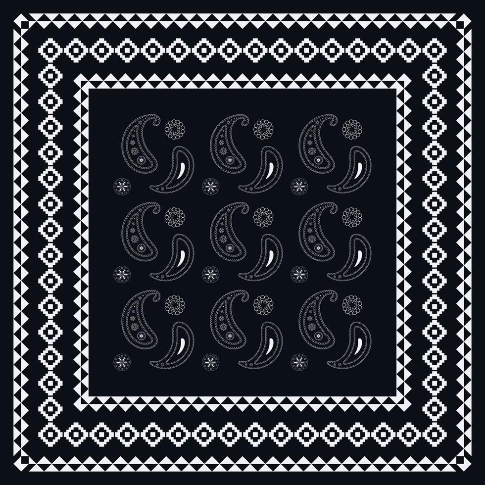 diseño de bufanda paisley de bandana para hijab de mujer, alfombra boho, bandana, ropa de cuello, batik, alfombra, chal, funda de almohada. patrón cuadrado vector