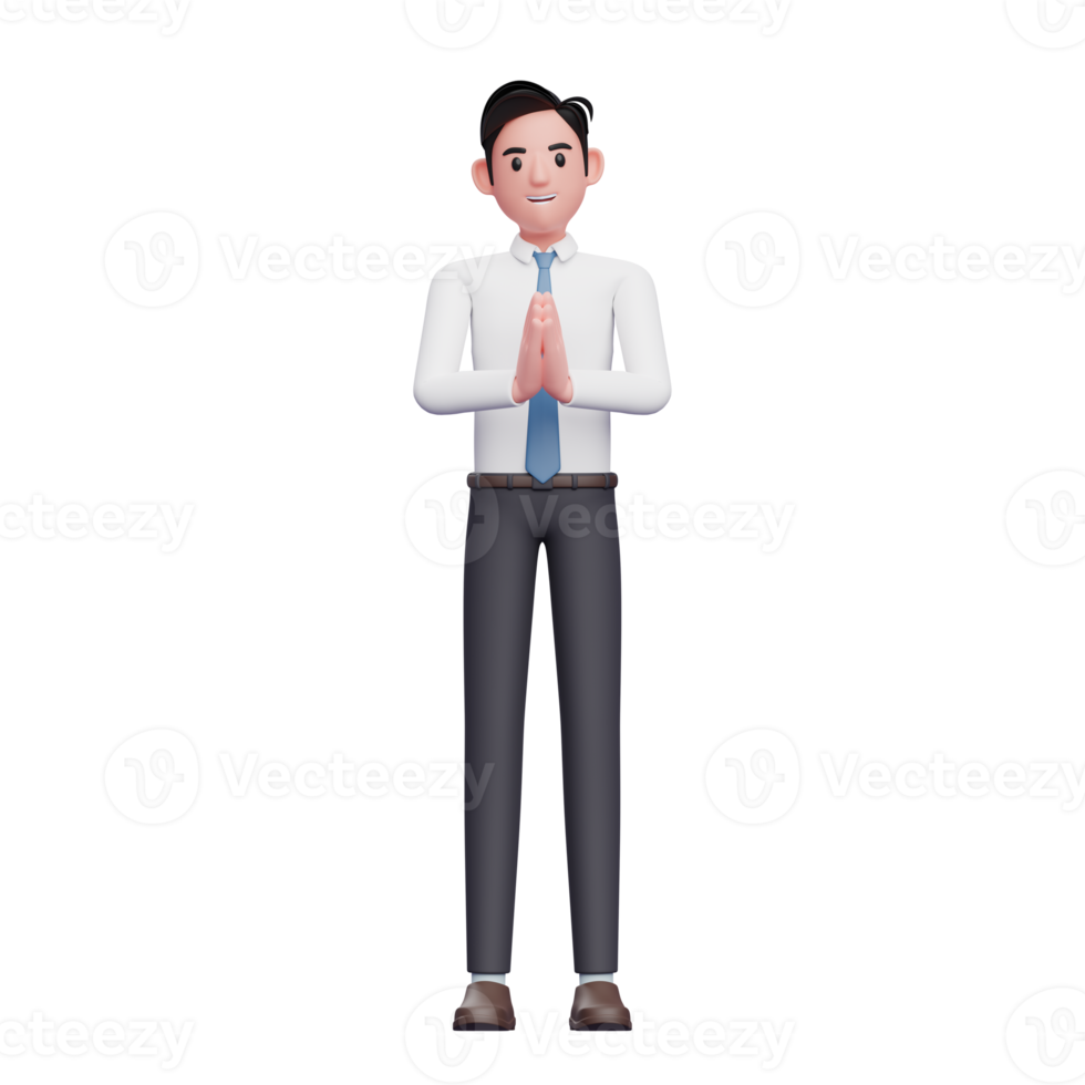 pose de bienvenida hombre de negocios con camisa larga y corbata azul png