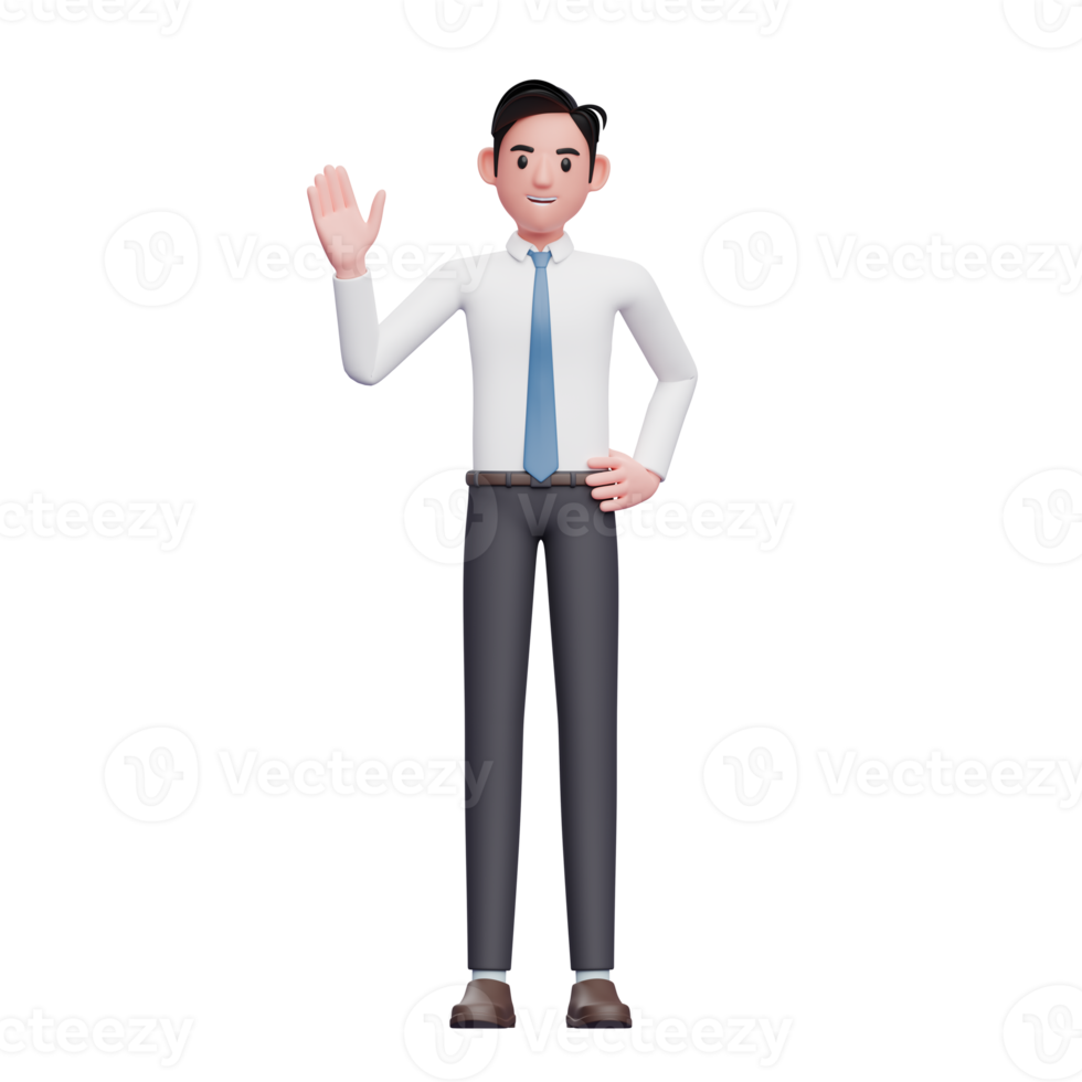 businessman say hello, wearing long shirt and blue tie png