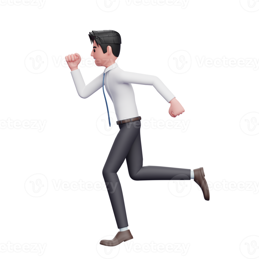 businessman running pose wearing long shirt and blue tie png