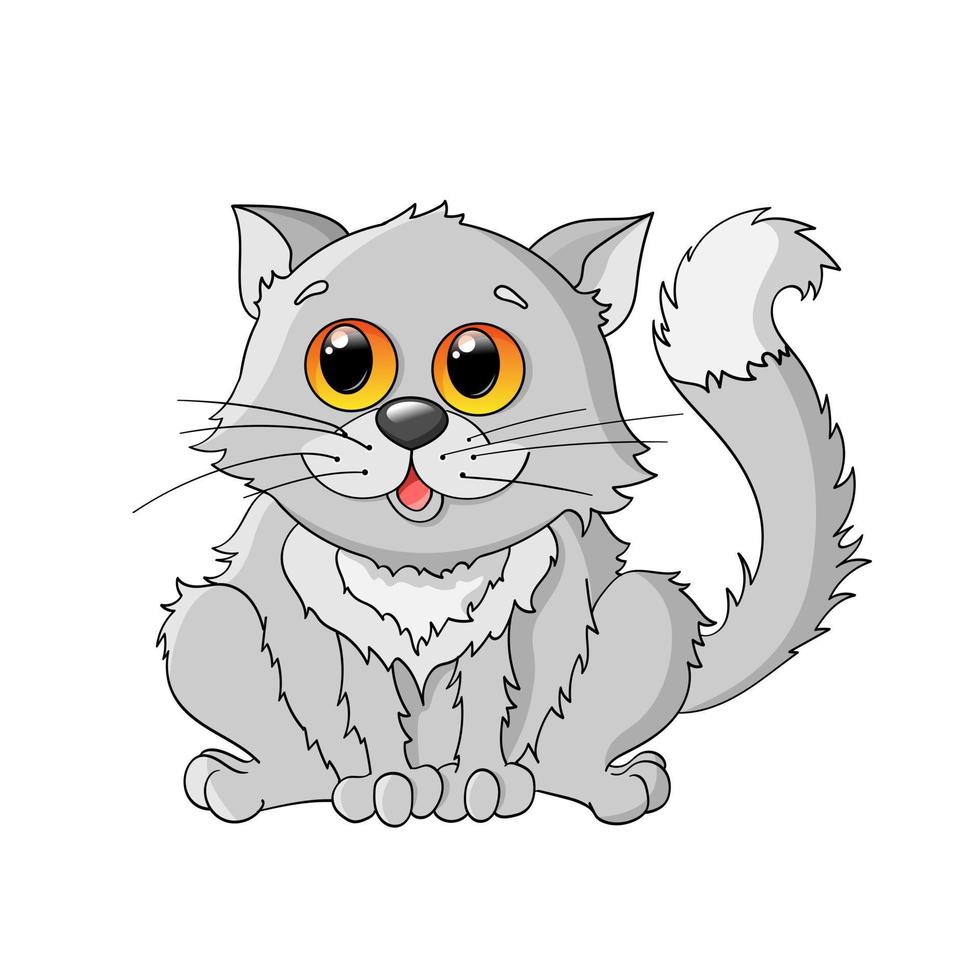 gato gris esponjoso con ojos naranjas vector