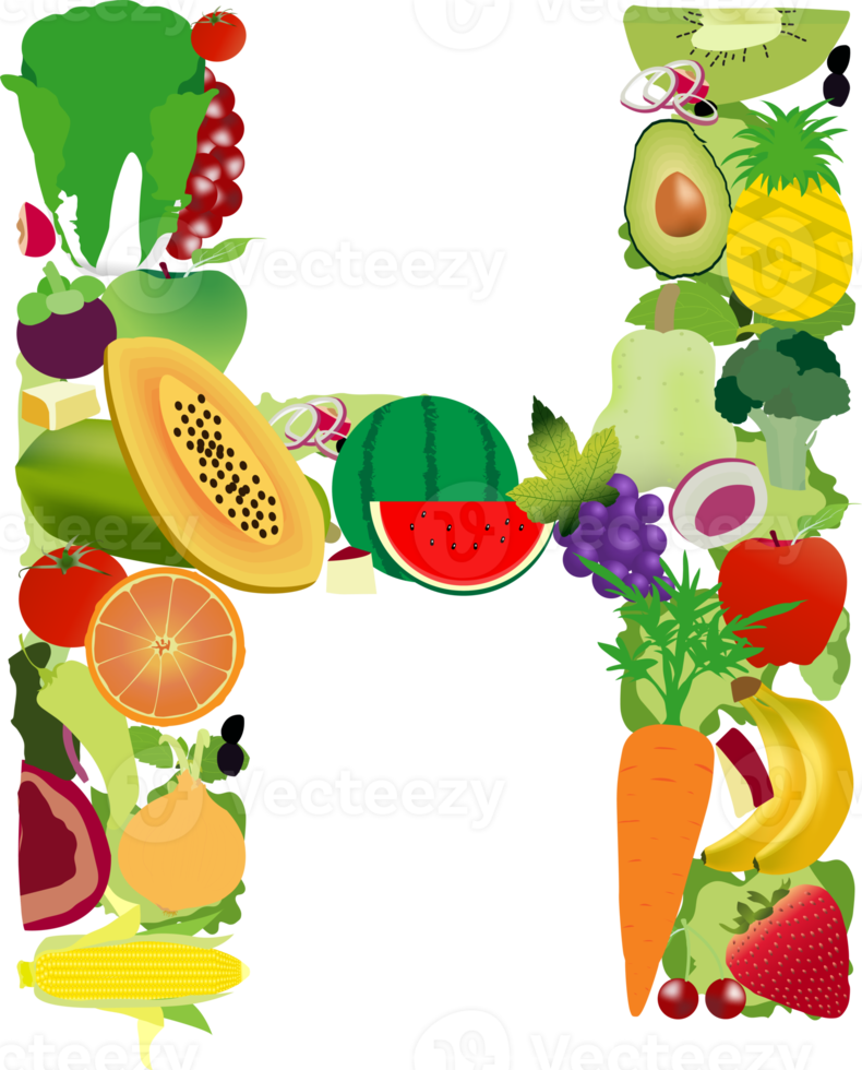 Fruits and vegetables alphabet letters png