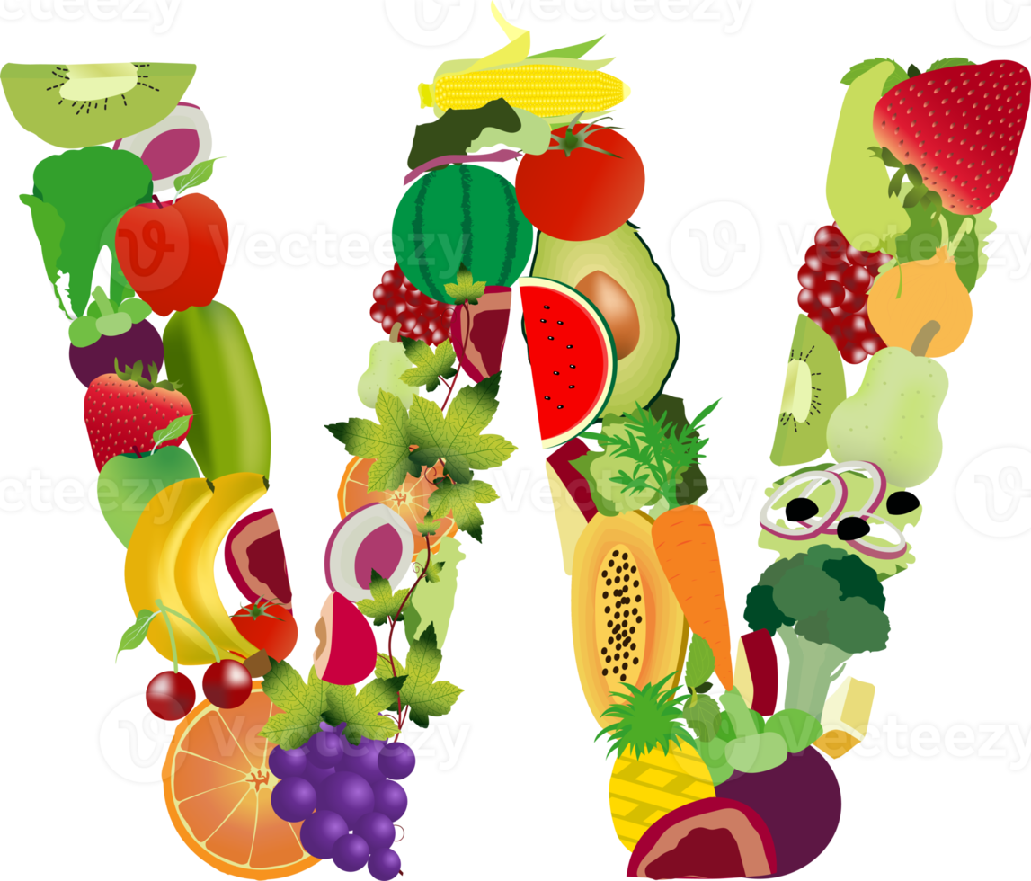 Fruits and vegetables alphabet letters png