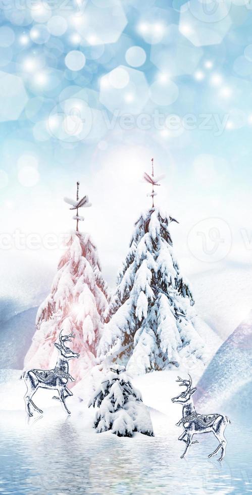 Winter forest. Snow. Christmas card. photo