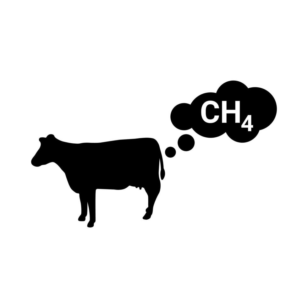 vaca ch4 icono de vector negro aislado sobre fondo blanco