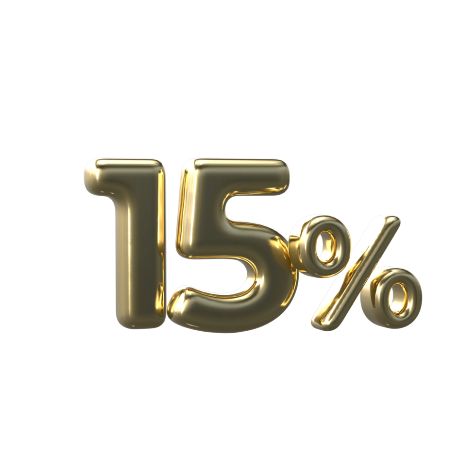 3D Gold Number 15 Percent png