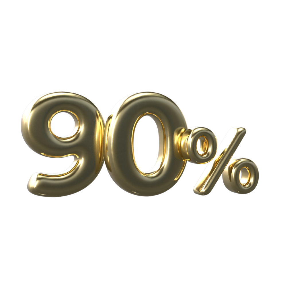 3D Gold Number 90 Percent png