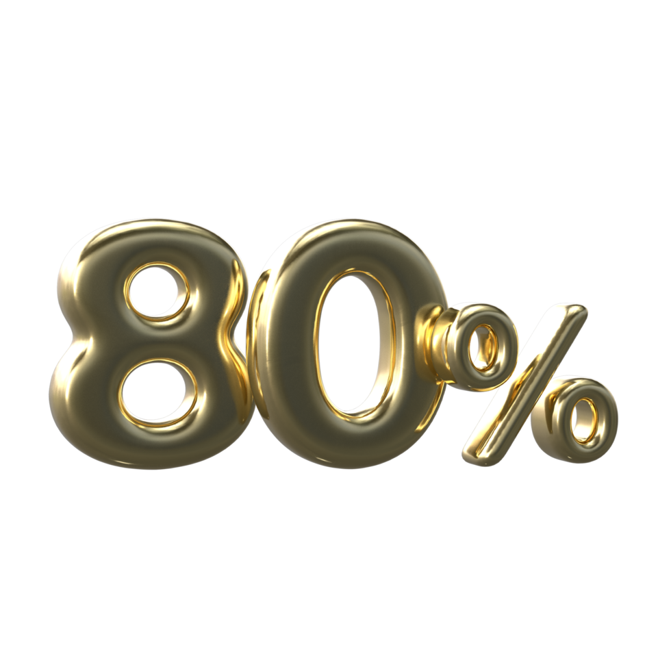 3D Gold Number 80 Percent png