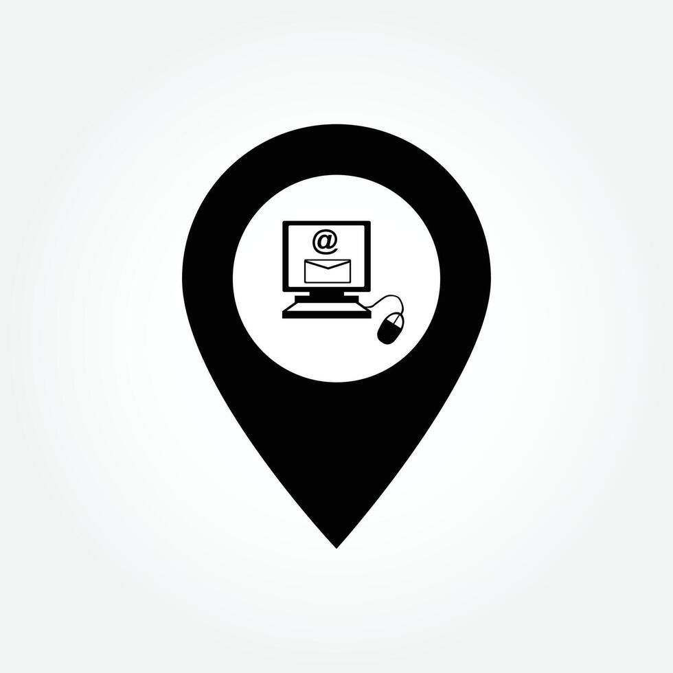 Office location GPS tracker, pin point icon. Created by official techno elements, Computer, Email. Black and white vector clipart map icon.