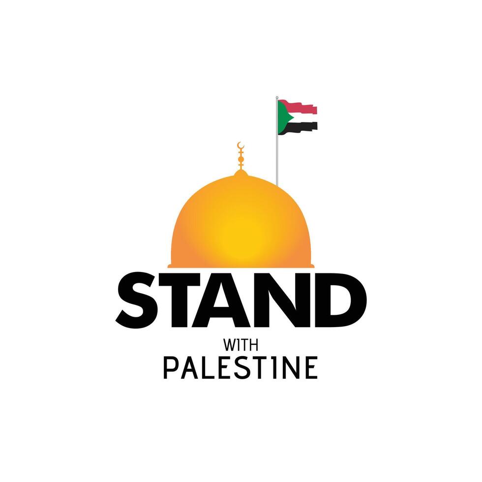 Waving Palestine flag on  the al aqsa dome. Stand with Palestine lettering, Vector Illustration.