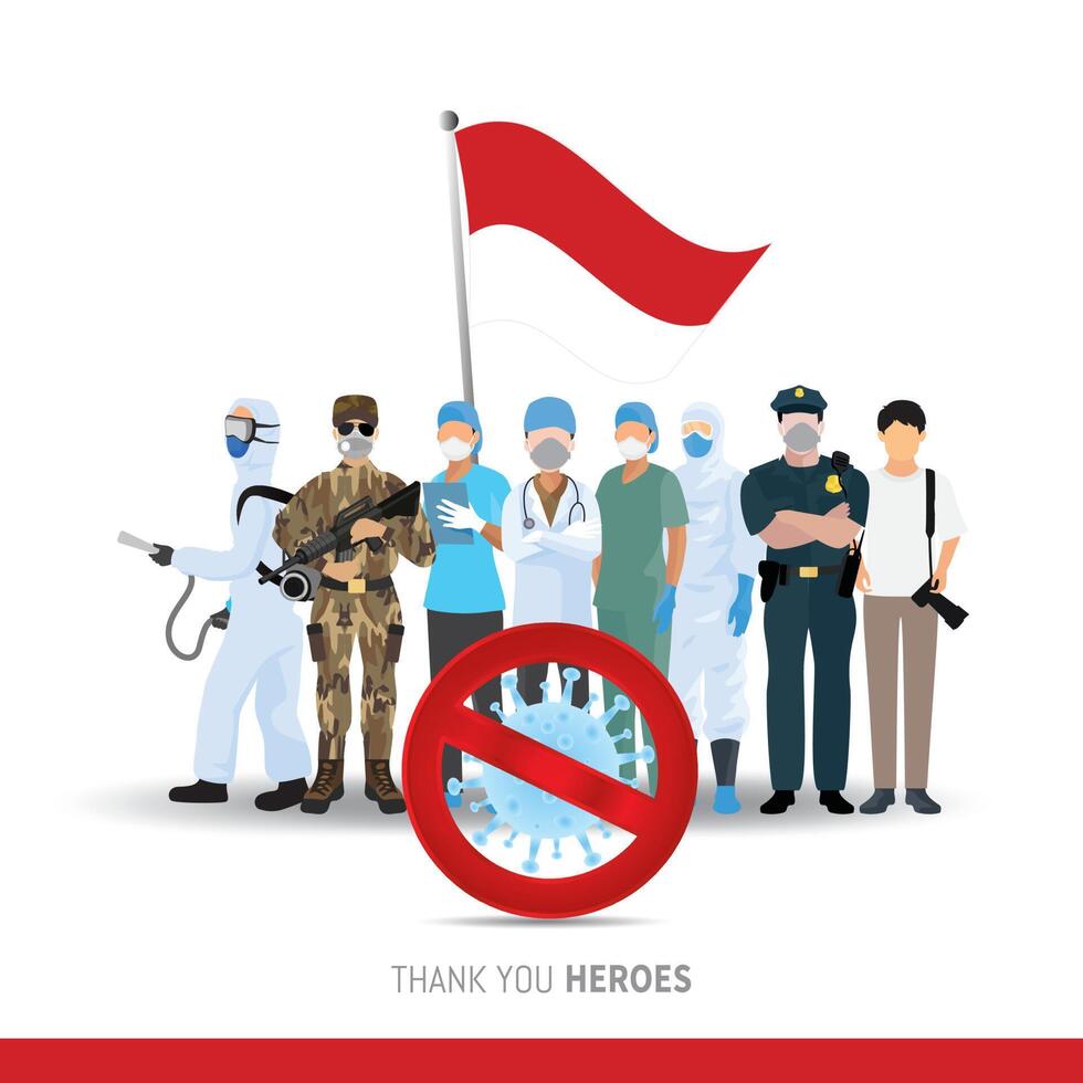 gracias a todos los guerreros que han estado luchando por nosotros en esta crisis de Indonesia. los saludamos a todos los médicos, enfermeras, personal médico, policía, ejército, periodista, limpiador, y todos los luchadores. vector