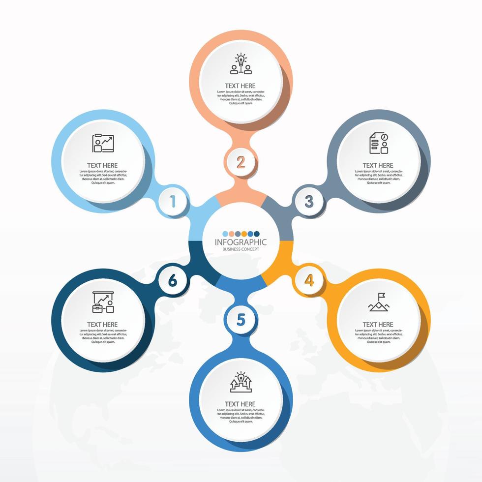 Basic circle infographic template with 6 steps, process or options, process chart, Used for process diagram, presentations, workflow layout, flow chart, infograph. Vector eps10 illustration.