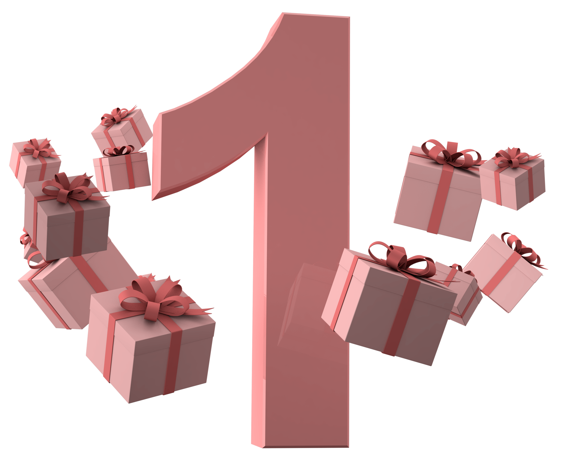 Pink number 1 a birthday concept with gift boxes, 3d render 9898860 PNG