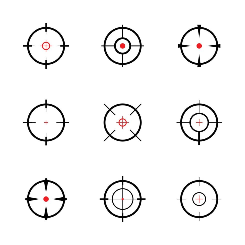 conjunto de iconos de destino o puntería iconos en color negro y rojo iconos de cruz vector