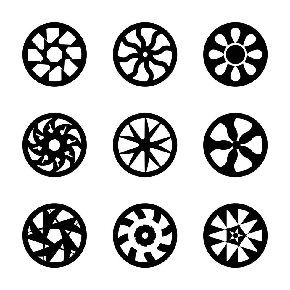 car rim set of 9 icons vector