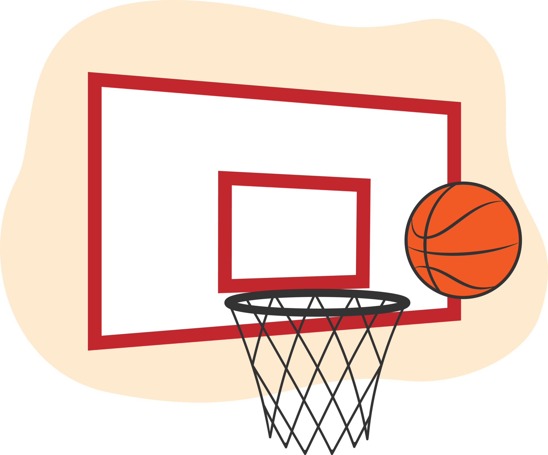 Clip Art Basketball, Hoop and Board, Hand Drawn Vector Illustration