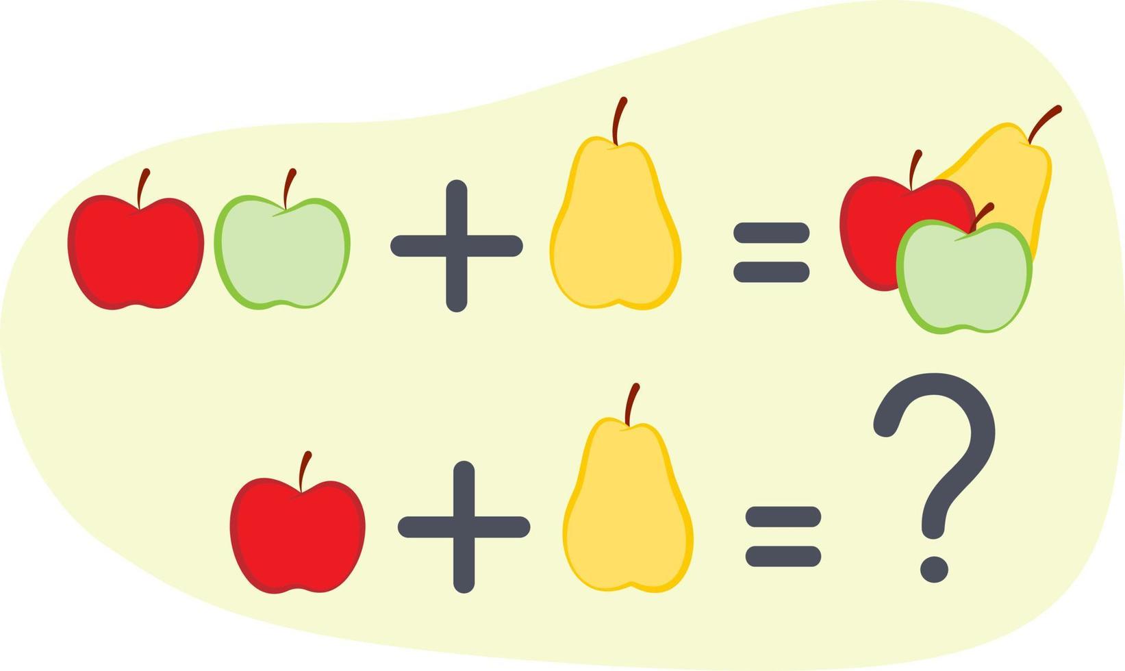 conjunto de elementos de imágenes prediseñadas de regreso a la escuela, fórmula de la escuela de matemáticas de manzanas y peras vector