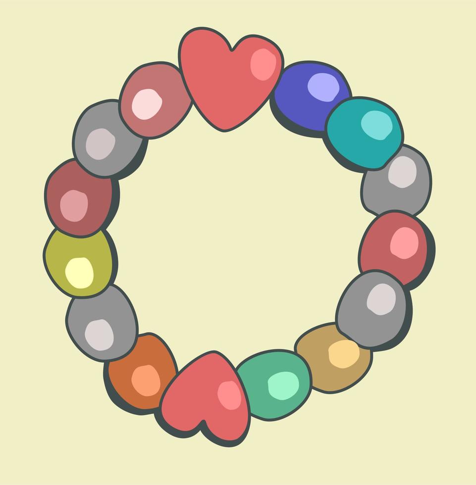 ilustración vectorial aislada del anillo con cuentas de colores y corazones. vector