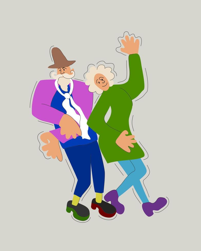 Vector isolated illustration of elderly couple in a dance.