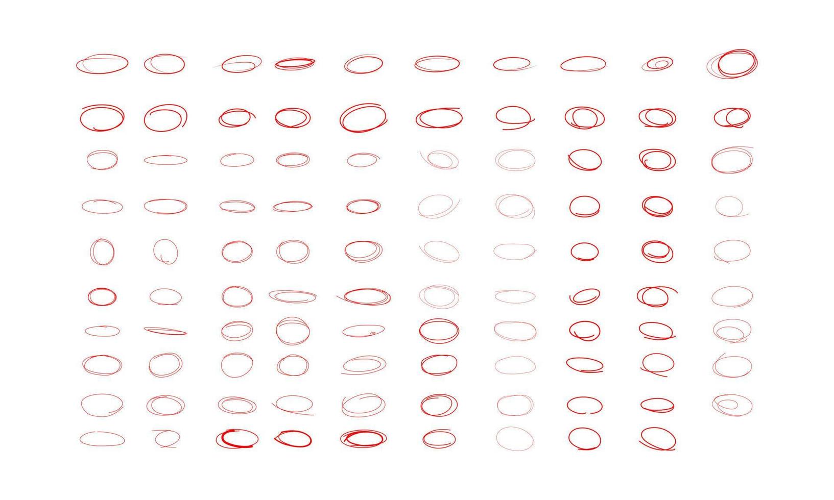 Red oval scribble highlighter. Red hand drawn marker elements, blank circles and ovals. vector