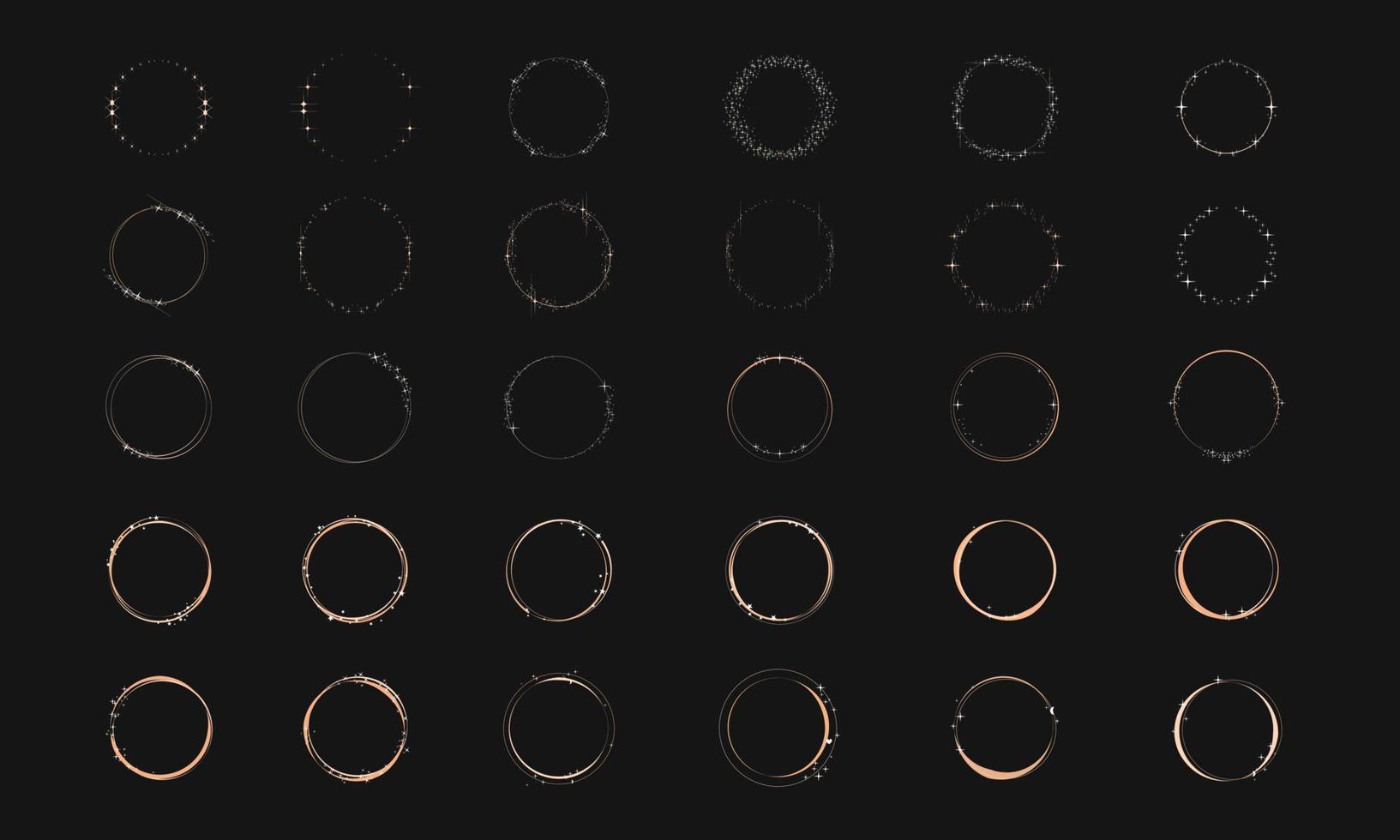 Circle gold frame. Luxury golden circular border with effect grunge. Elegant sphere boarder. Modern ring. Shape round pattern. Delicate graphic element for design greeting wedding, prints. Vector