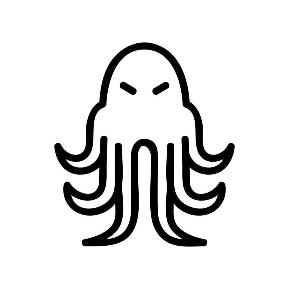 angry squid with long tentacles icon vector outline illustration
