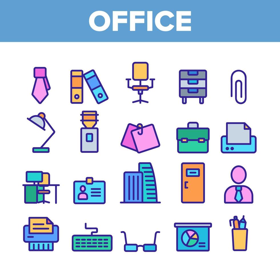 Office Job Color Elements Vector Icons Set