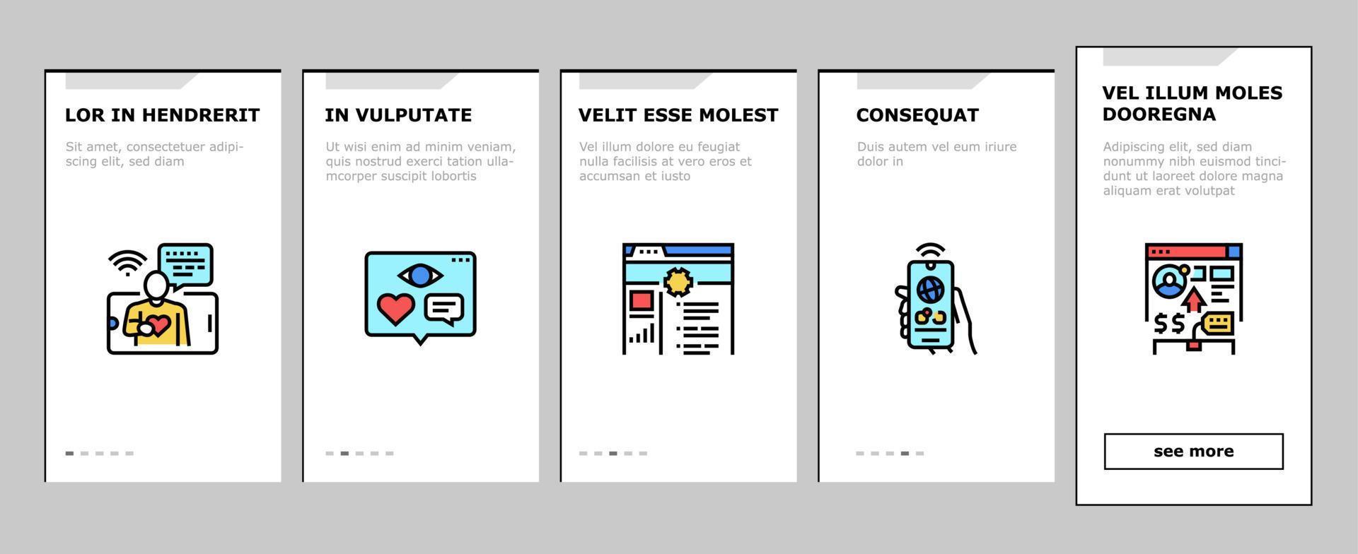 Internet Social Media Onboarding Icons Set Vector