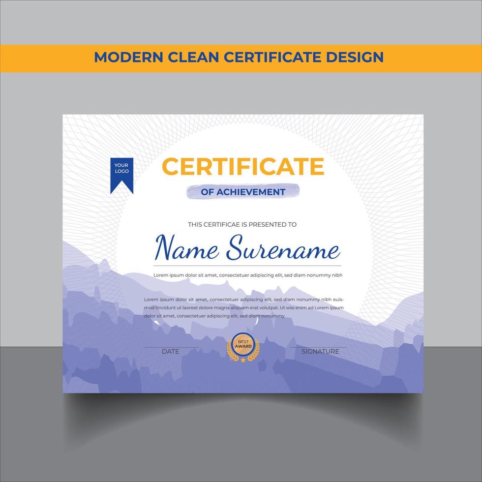 plantilla de diseño de certificado azul y amarillo vector