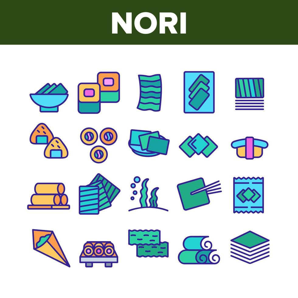conjunto de iconos de colección de alimentos de asia de algas nori vector